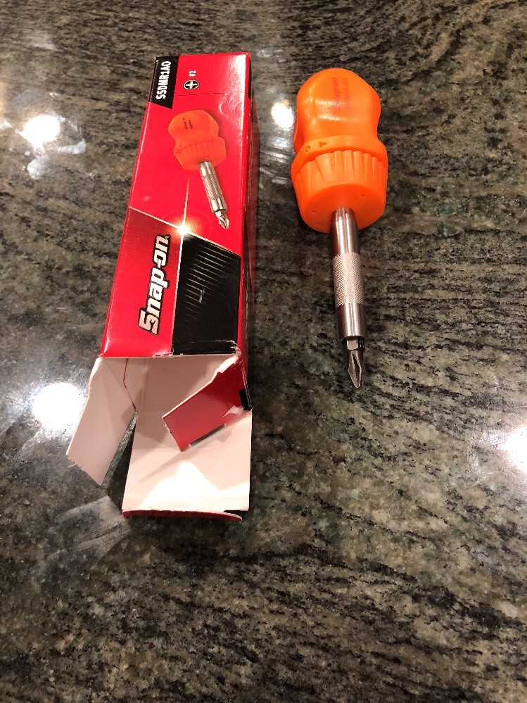 Snap On ssdmr1ao ratcheting stubby hard handle screwdriver with 1 bit orange