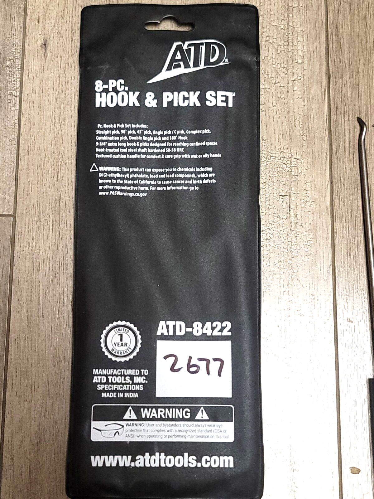 ATD 8pc 9-3/4″ Long Hardened Hook & Pick Set w/ Cushion Textured Grips #8422