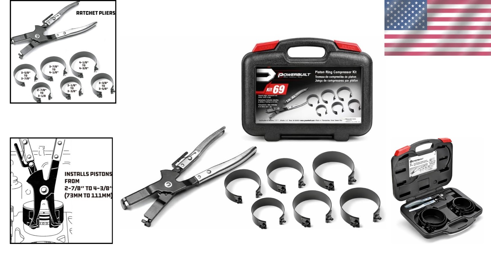 Pro Piston Ring Compressor Tool Kit Ratchet Pliers for Car Engine Maintenance