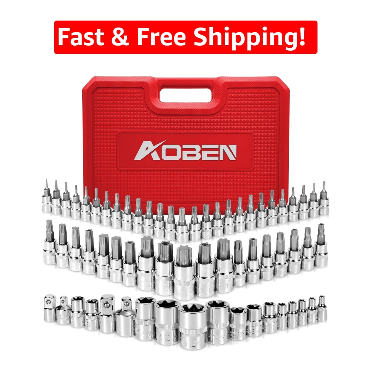64-Piece Torx Bit Socket Set – E4-E24, T6-T70, with Adapters Included