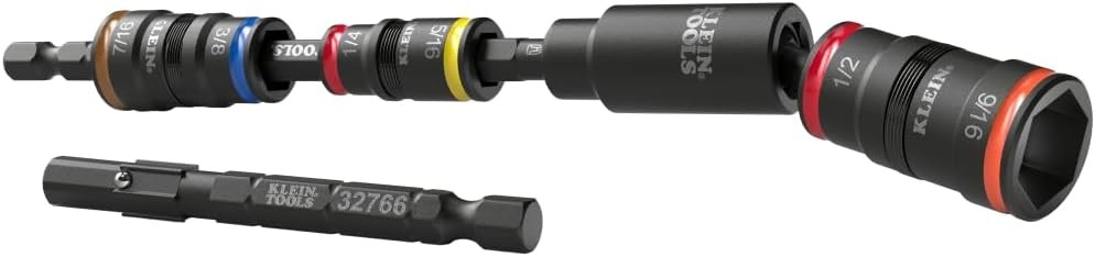 Swivel Flip Impact Socket Set SAE 6 Sizes w/ 25° Adapter Nut Driver Tool