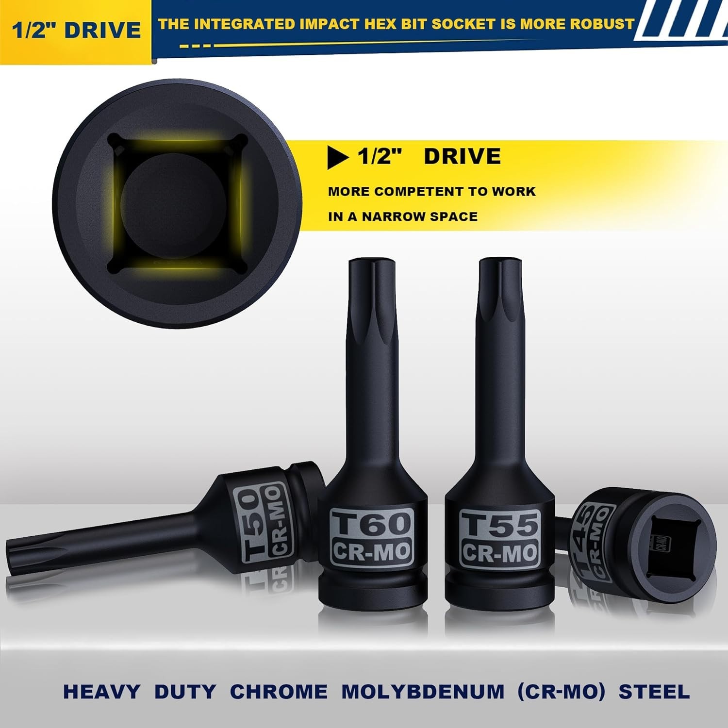 1/2″ Drive Master Impact Torx Bit Socket Set, 10-Pieces: T25 – T80, Cr-Mo Steel
