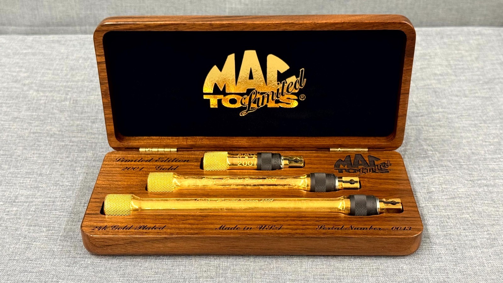 MAC Tools Limited Edition 2001 24k Gold Plated 3 Piece Extension Set USA W/case