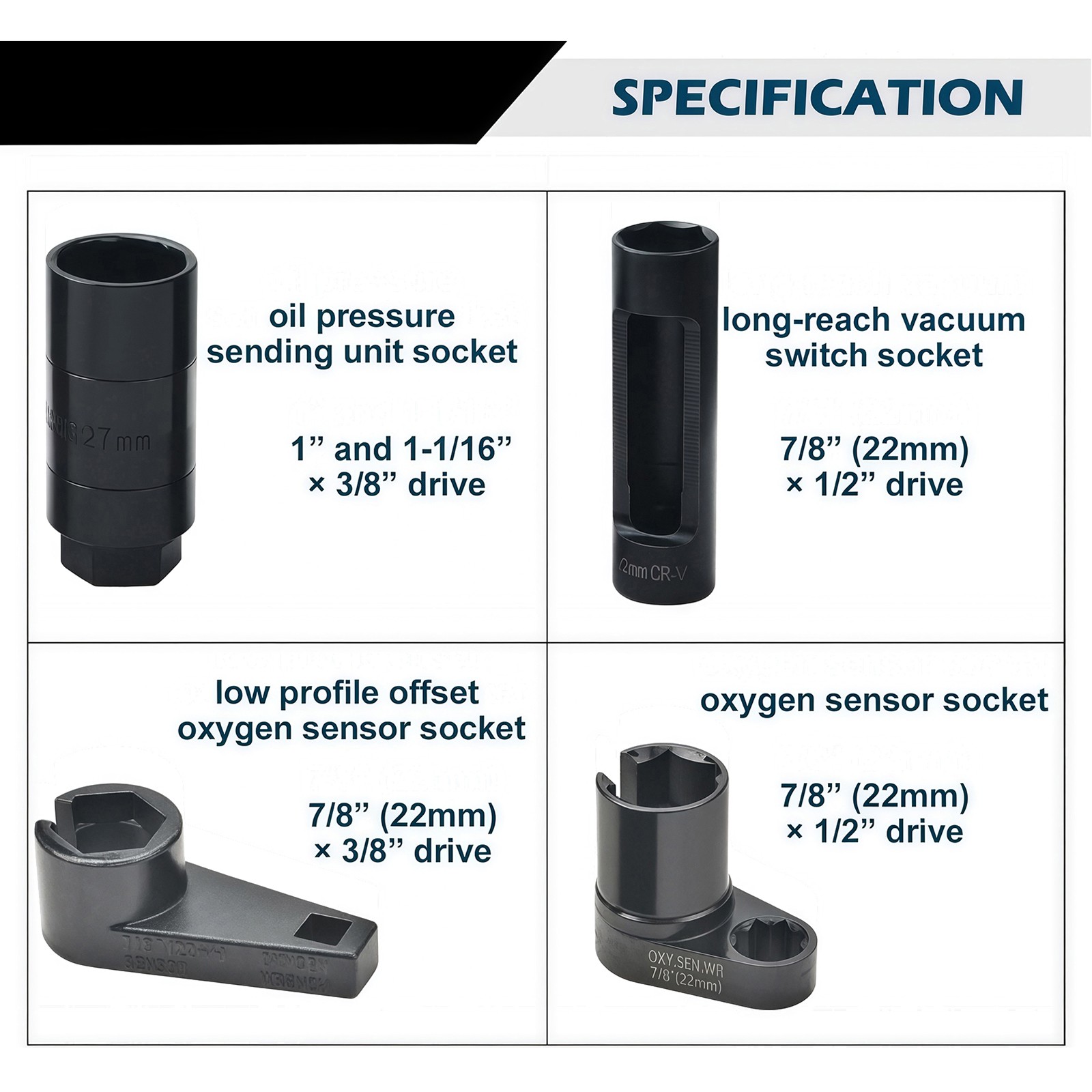 10pc O2 Oxygen Sensor Socket Wrench Removal Tool 3/8″ 1/2″ Drive x 7/8″ 22mm Set