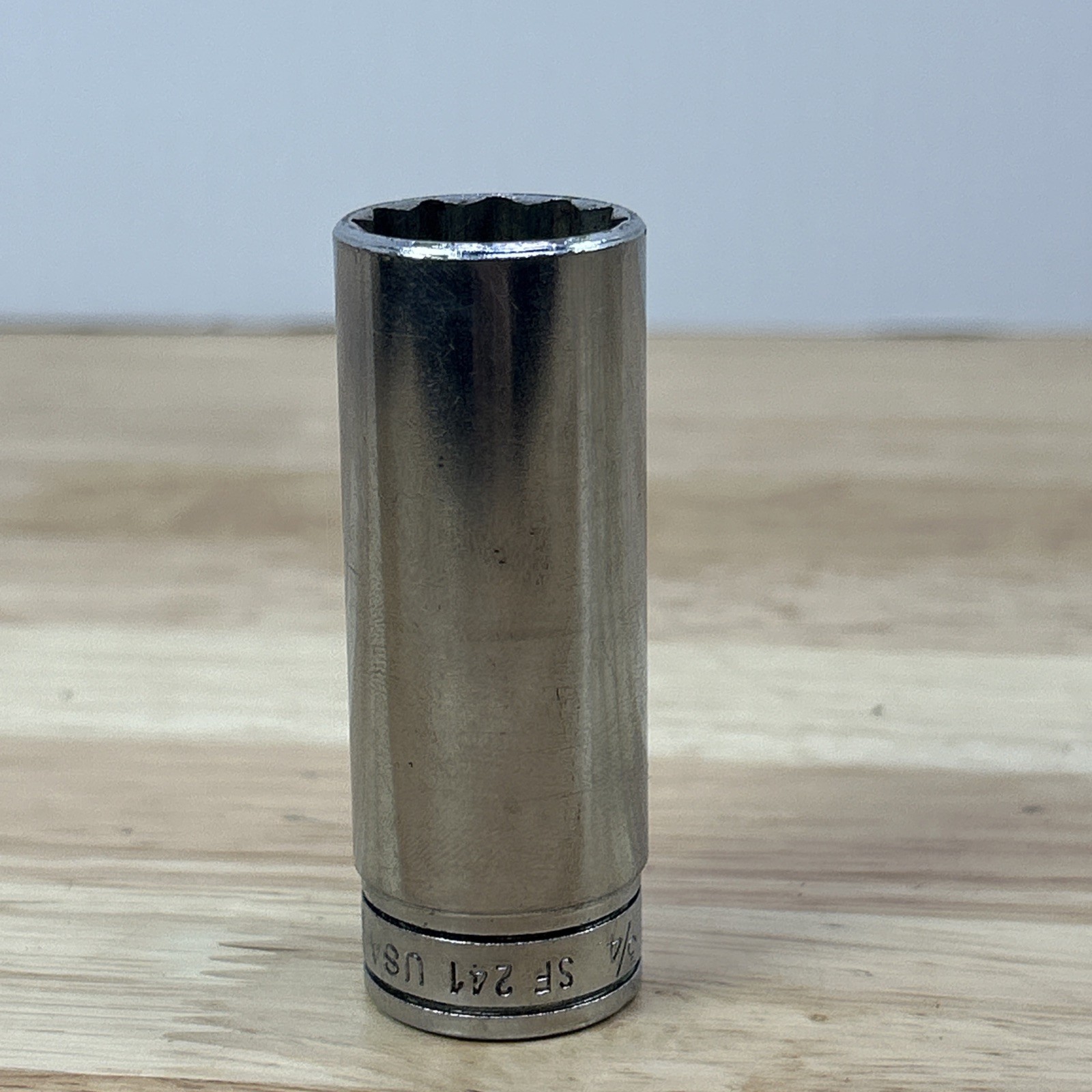Snap-on Tools 3/8″ Drive 3/4″ 12 Point Deep Chrome Socket SF241 USA Vintage