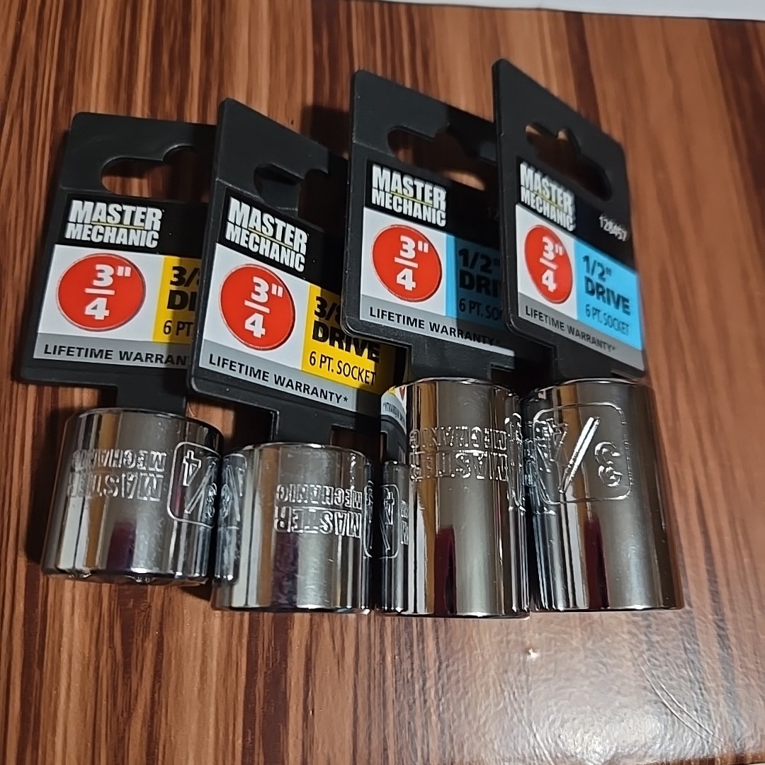 Lot Of 4 Hyde Master Mechanic 1/2 & 3/8″ in Drive 6 Pt Sockets Both 3/4″ New