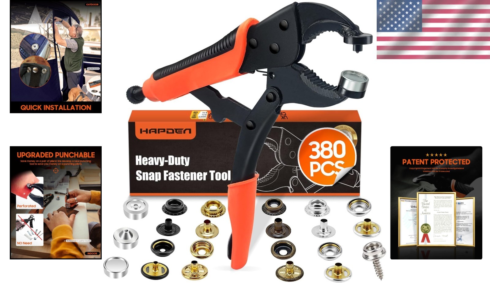 Heavy Duty Snap Fastener Tool with 100 Sets of Colorful Canvas Snaps