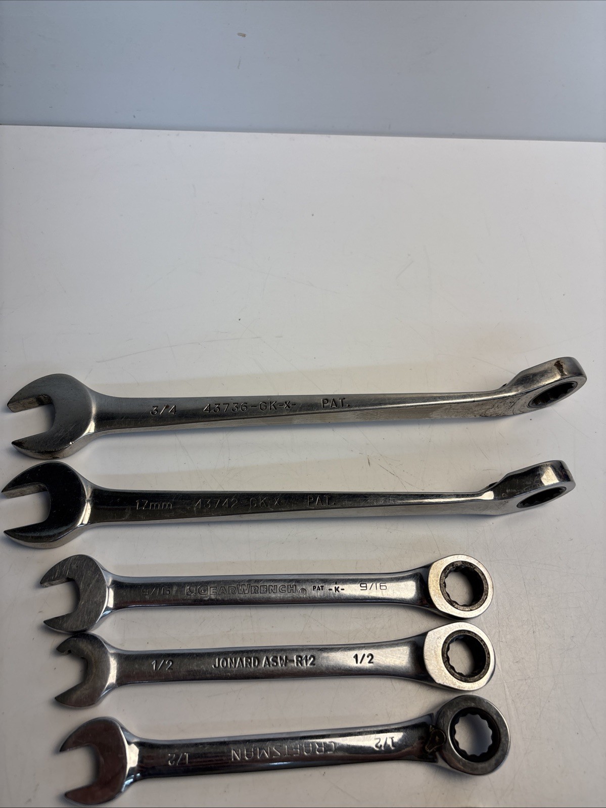 Vintage Mixed Ratcheting Combination Wrench Lot Craftsman GearWrench Jonard USA