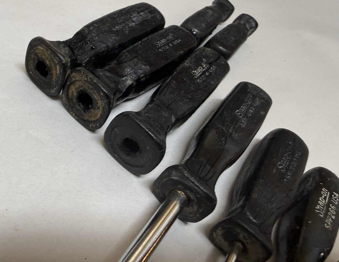 Damaged 9 pc Lot Snap-On USA Black Hard Handle Screwdriver Stubby Phillips SSD