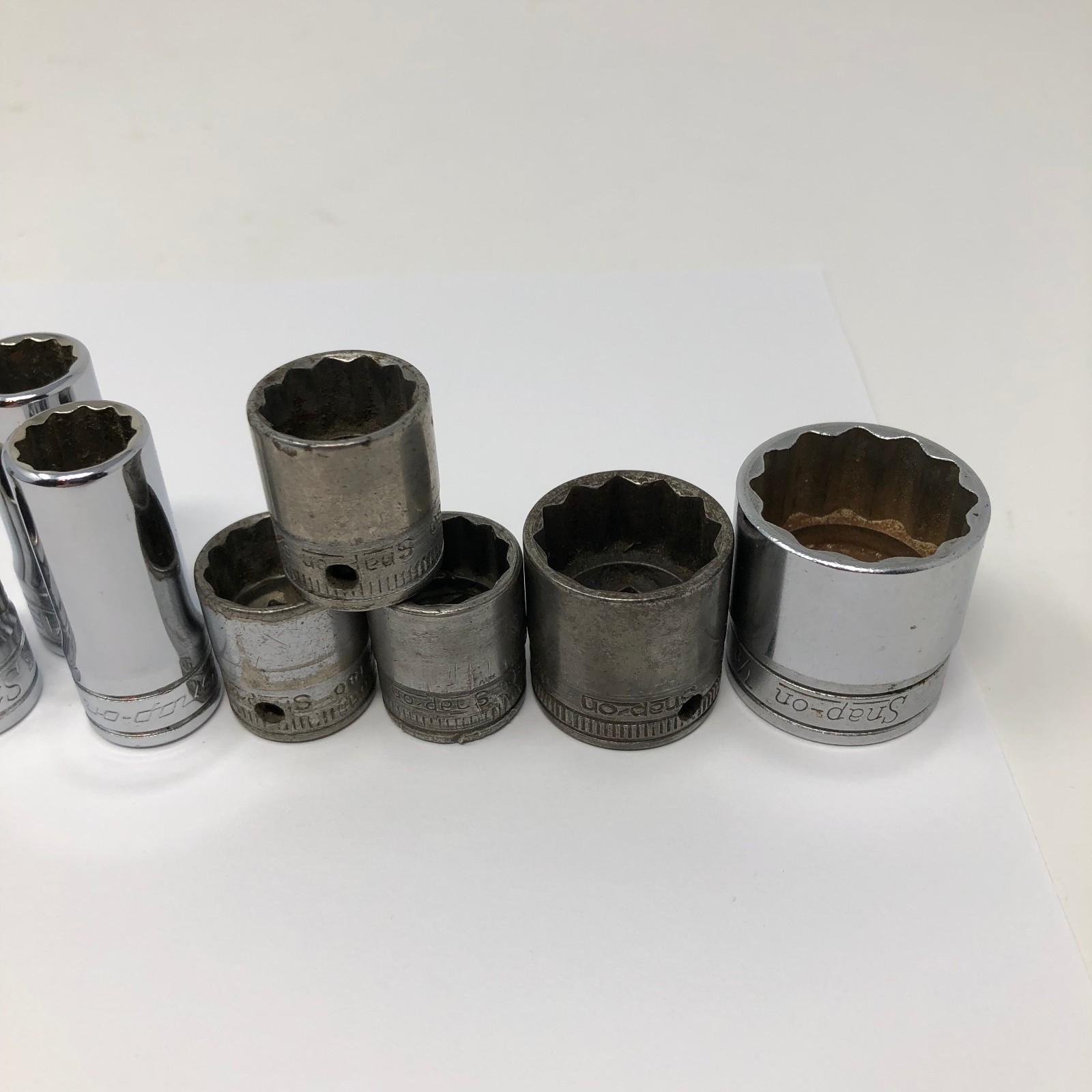 16 Snap On 3/8 Drive Socket Lot 12pt 1/4 5/16 3/8 7/16 9/16 3/4 7/8 Vintage USED