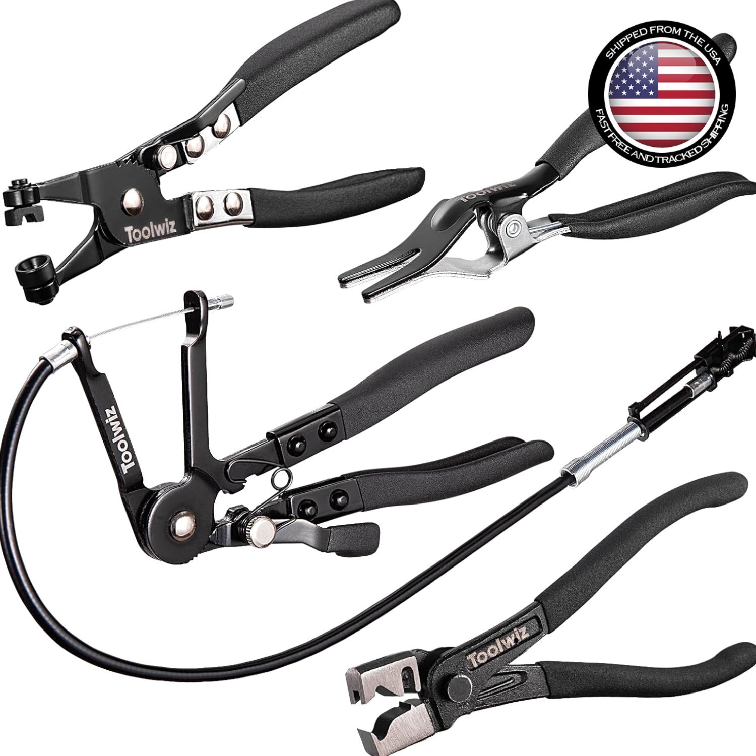 Automotive Hose Clamp Pliers Set 4 Pcs Flexible, Long , Clic-R Clamp Remover