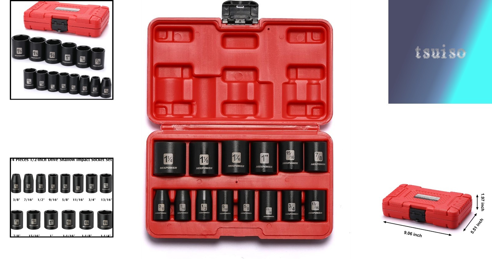 14-Piece 1/2-Inch Drive Shallow Impact Socket Set – Durable CR-V Steel