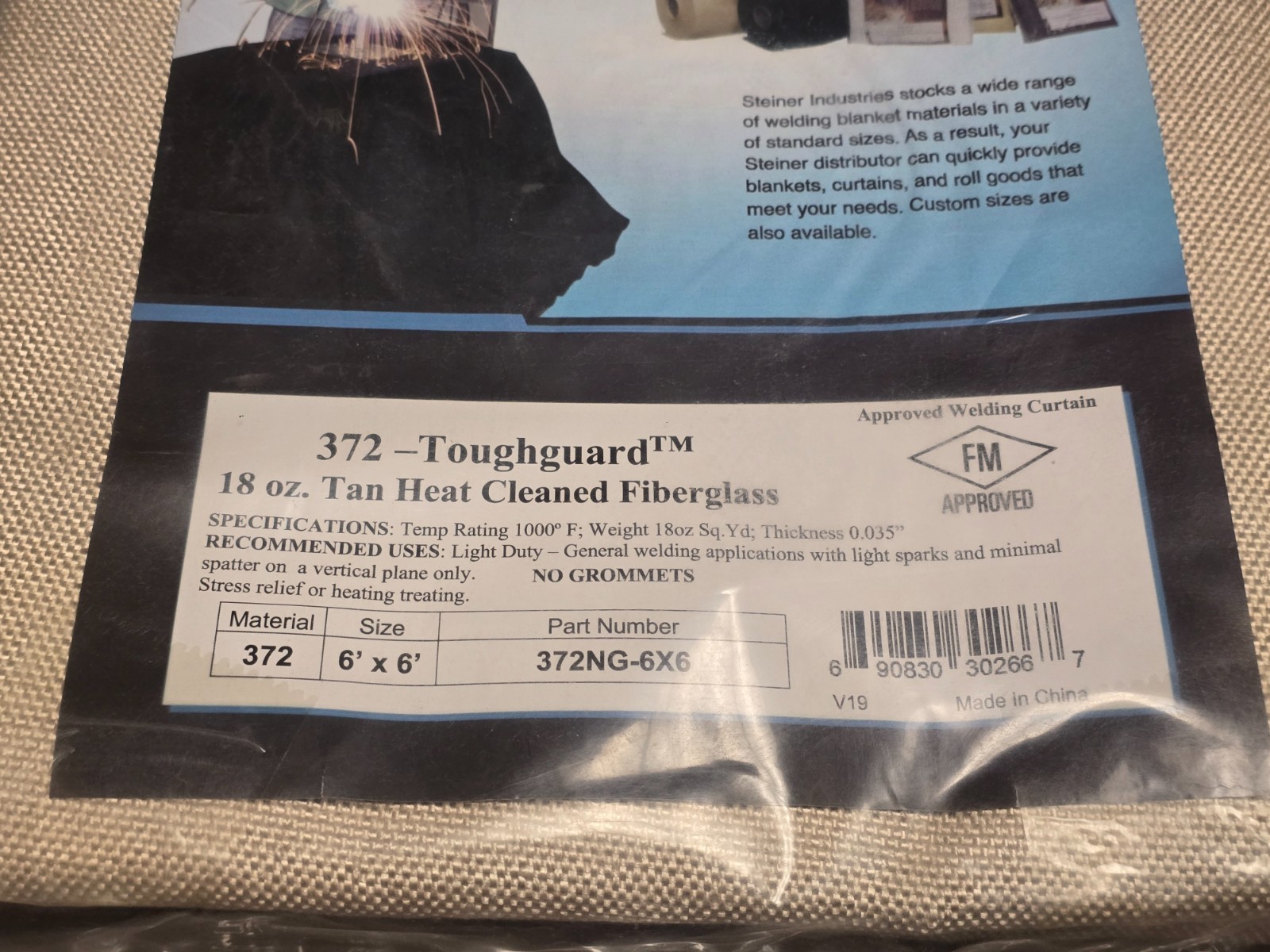 Steiner 6′ x 6′ 18oz Tan Heat Cleaned Fiberglass Toughguard Welding Blanket 372