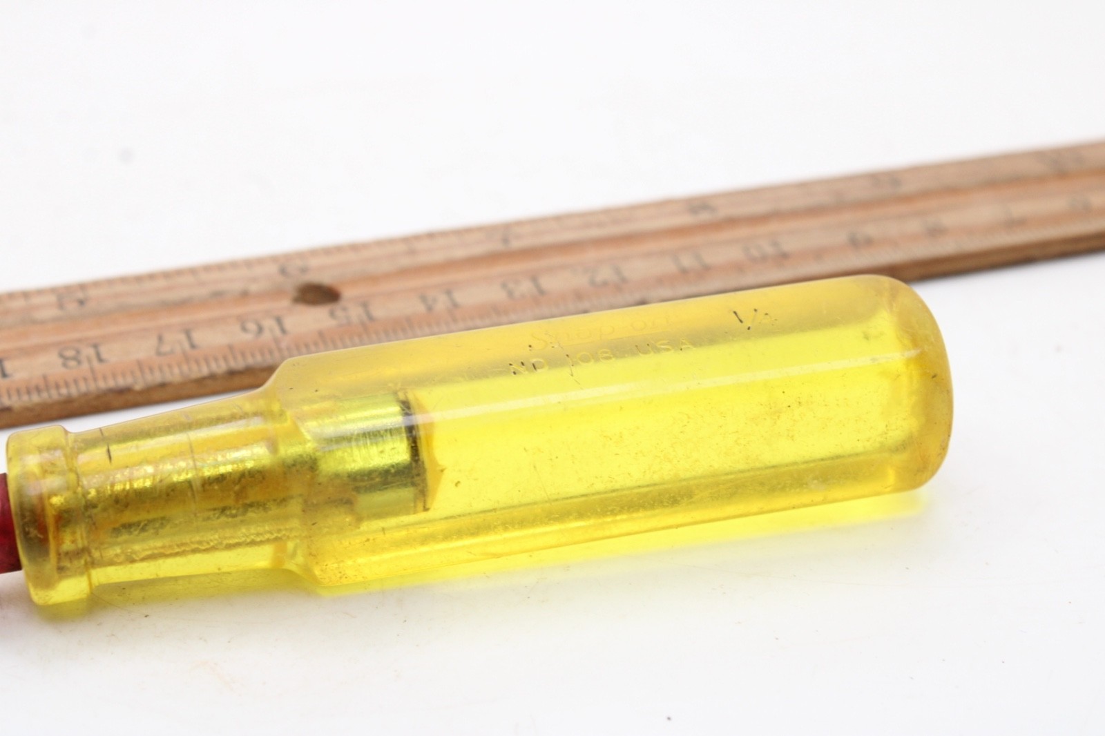 Snap-on ND 108 1/4″ 3″ Shank Red Insulated Amber Handle Nut Driver USA