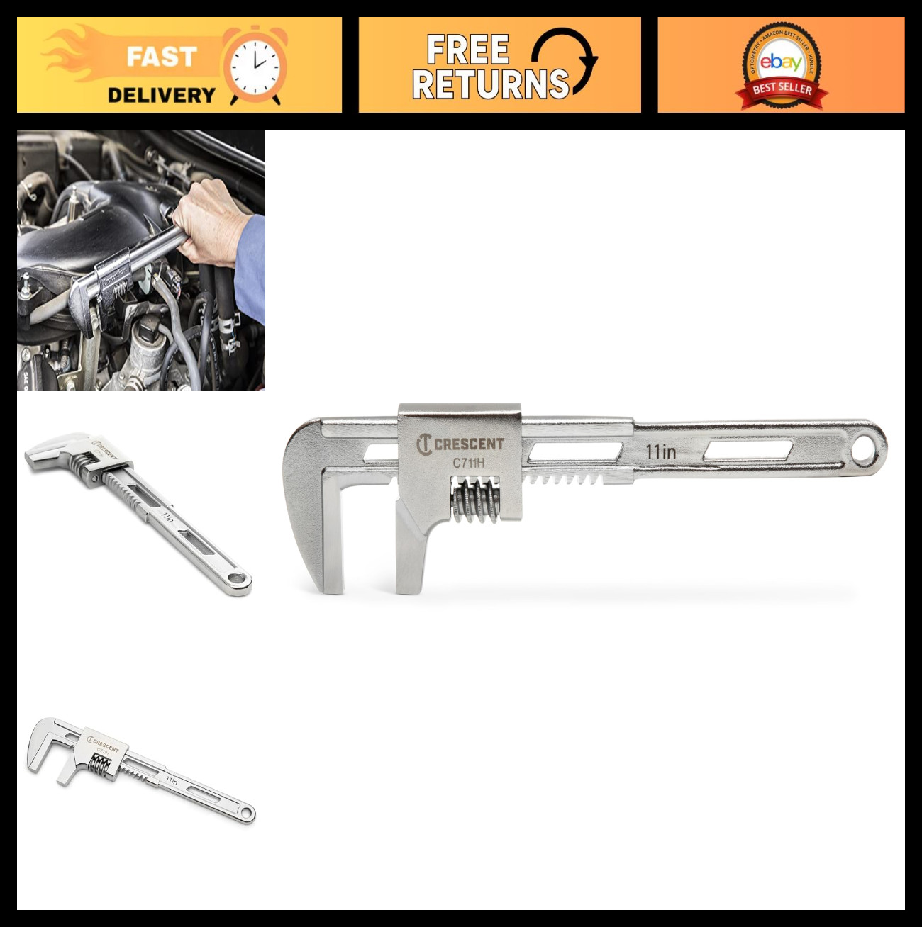11″ Automotive Wrench – Heavy-Duty Chrome Vanadium, Adjustable, Durable Tool