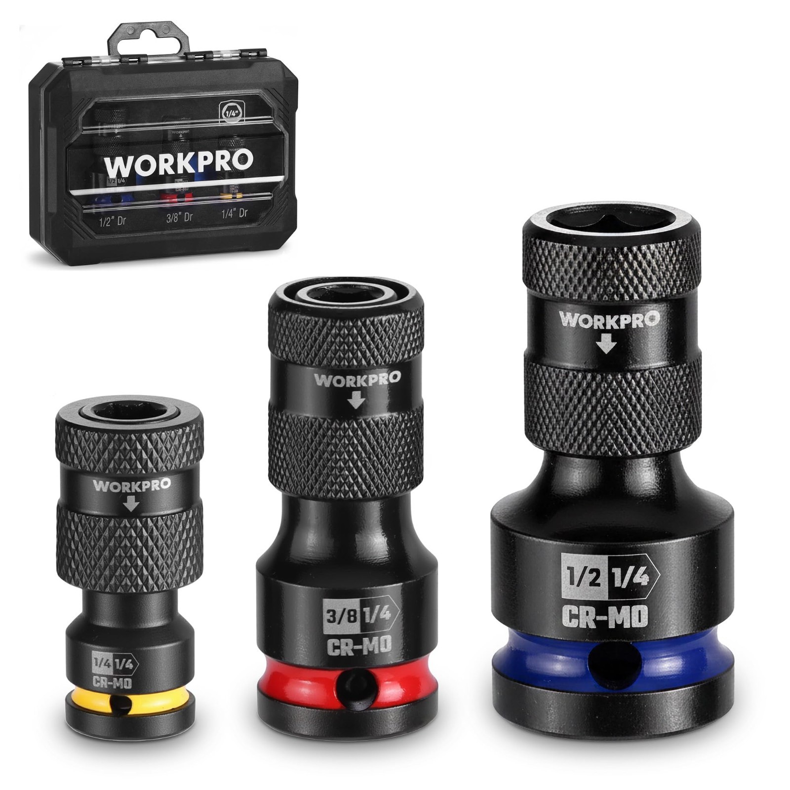 Quick Release Hex Impact Socket Adapter Set – 1/2″, 3/8″, 1/4″ Bit Holders, CR-M