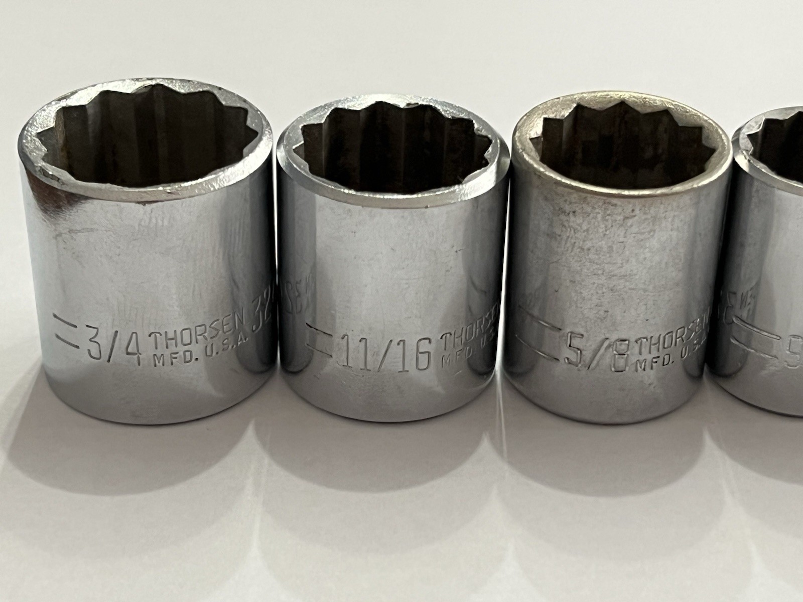 Thorsen 3/8” Drive 10pc SAE Sockets USA 3/4” Down To 1/4” 12 Point Shallow