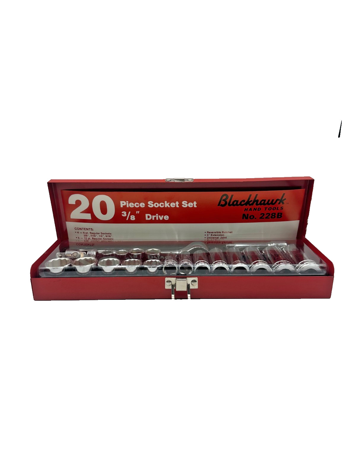 Vintage Brand New 20PC Blackhawk 3/8 Drive SAE Socket Set in Metal Case
