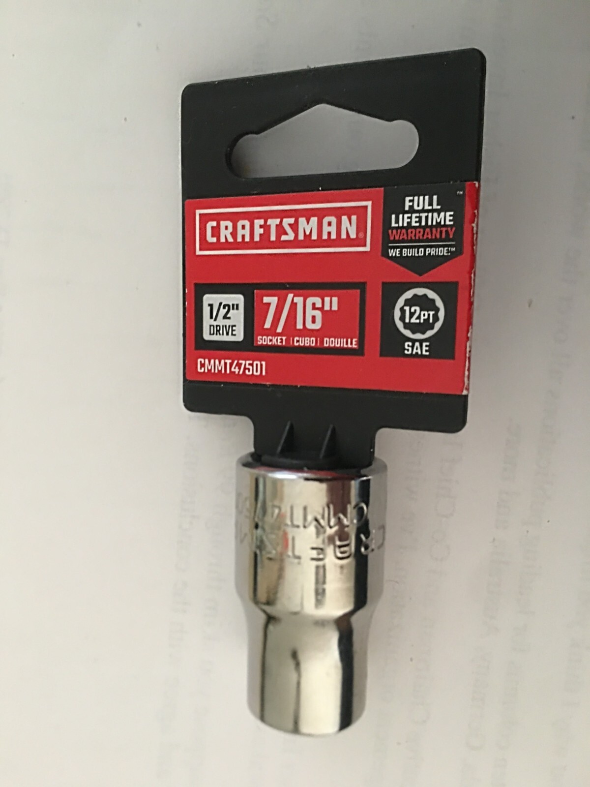 Craftsman 7/16″ x 1/2″ Dr Socket CMMT 47501 – 12 Point Free USA Shipping