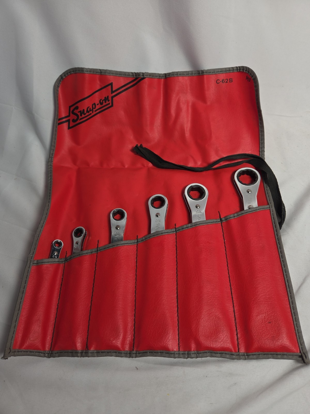Vintage Snap On Double Ended 6 Pc SAE Ratcheting Wrench Set in Roll Pouch C-62B