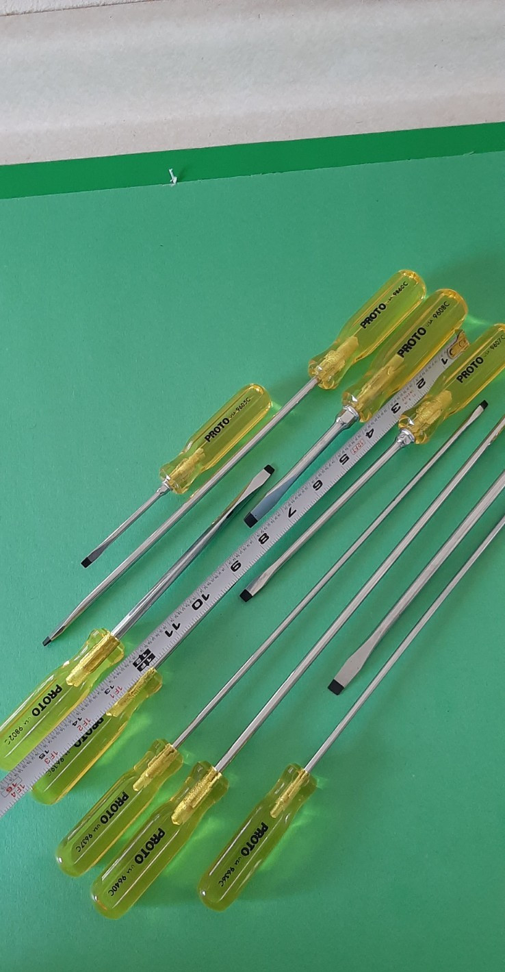NOS NEW PROTO USA 10 Piece Clear Yellow Handle Screwdriver Set Flat Tip Slotted