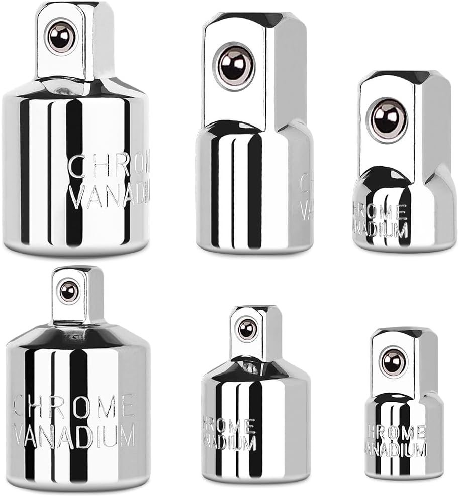 6 Piece Socket Adapter and Reducer Set, 1/4″, 3/8″, 1/2″ Chrome Vanadium Stee…