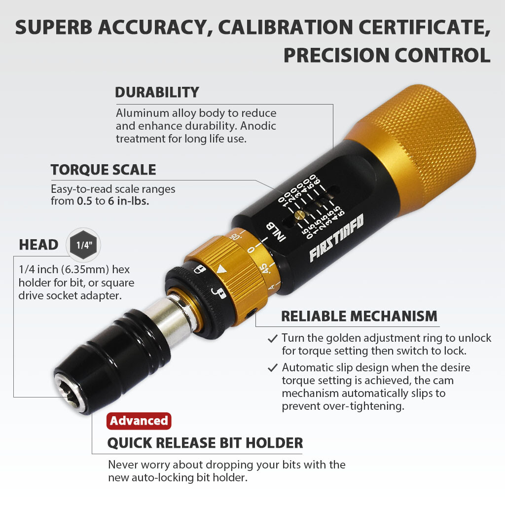 FIRSTINFO 1/4 Inch Torque Limiting Screwdriver 0.5-6 in-lbs -US