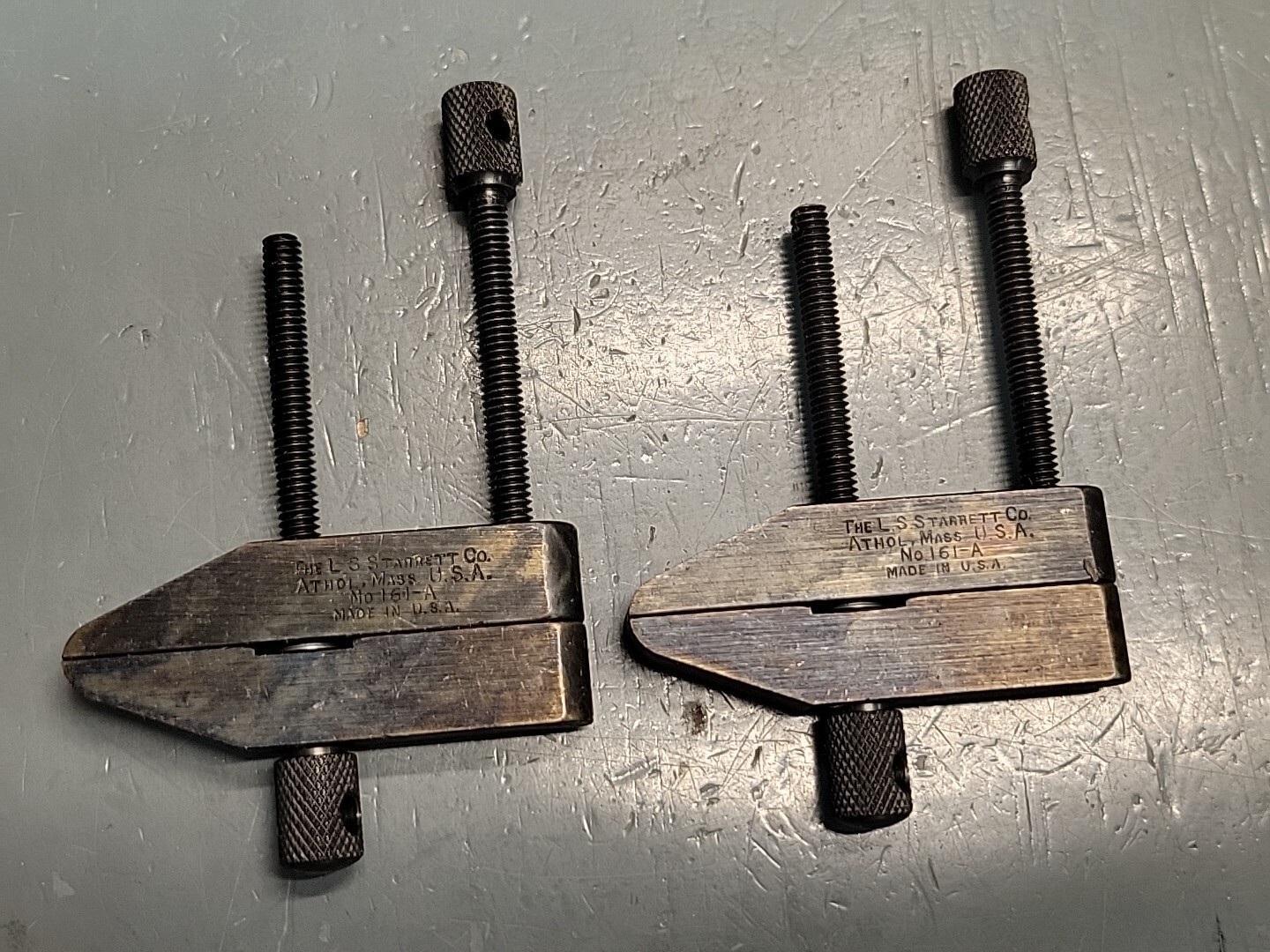 L. S. Starrett Machinist Parallel Clamps # 161A 2 Clamps W/ Owner Mark NOS