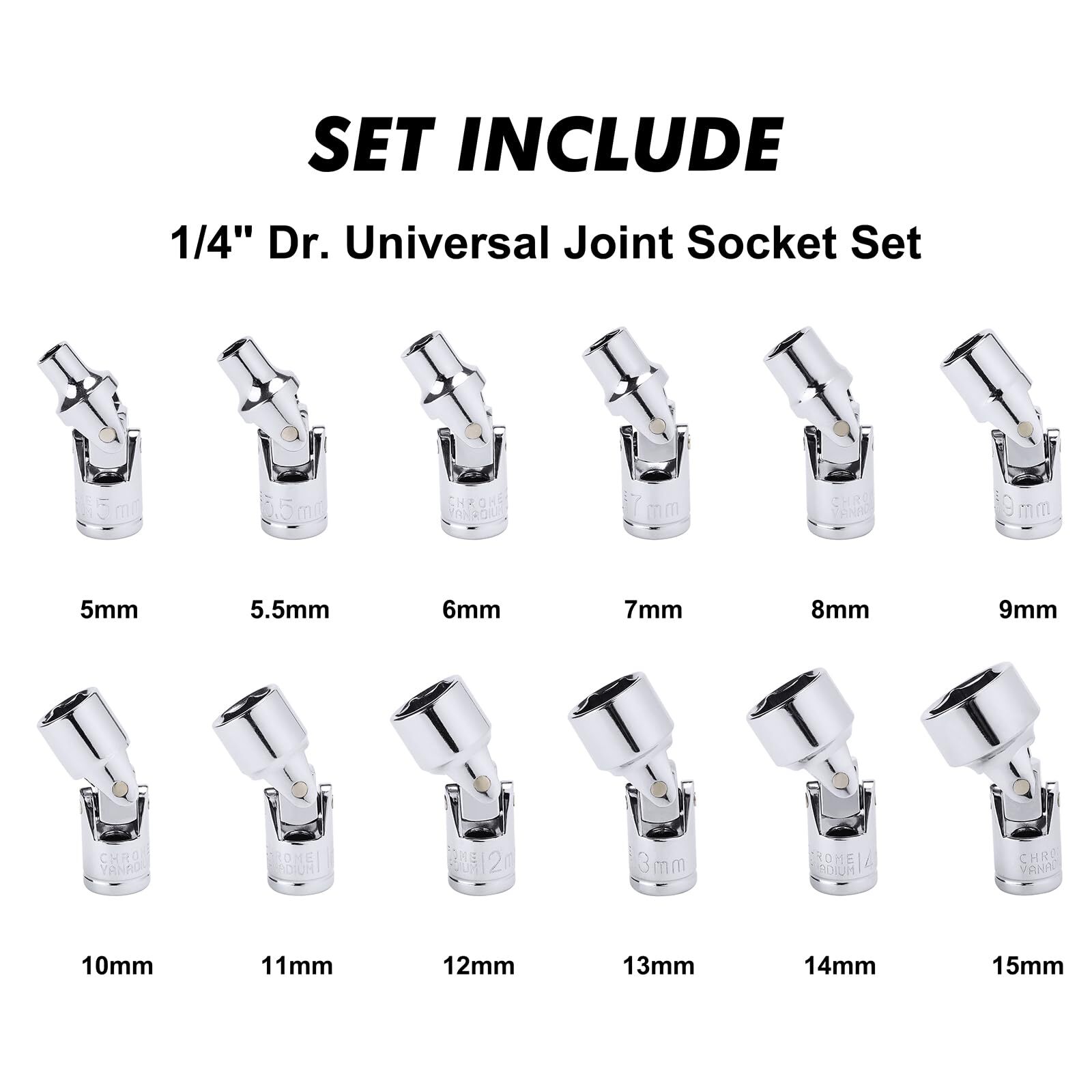 Flex Socket Set Gearwrench Swivel Socket Set Metric 1/4 Inch Drive 6 Point 12 PC