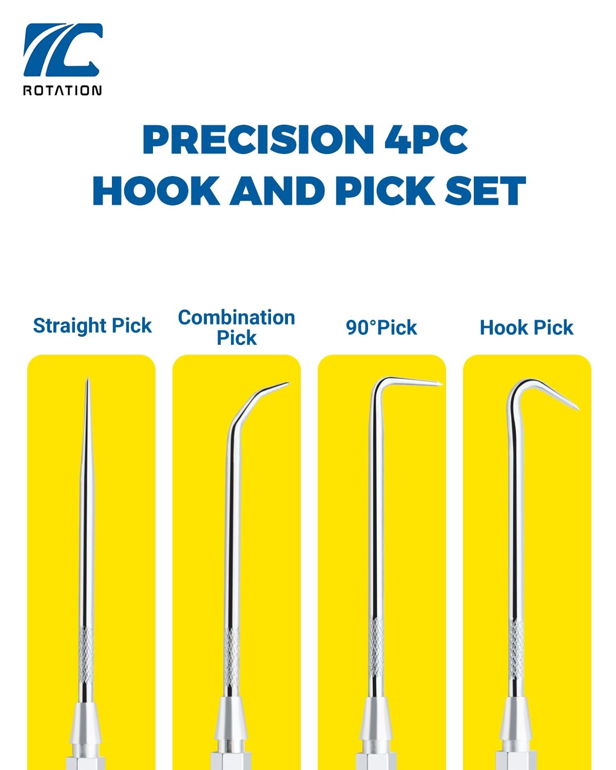 ROTATION 4-Piece Precision Hook and Pick Set for Automotive | Aluminum Handle