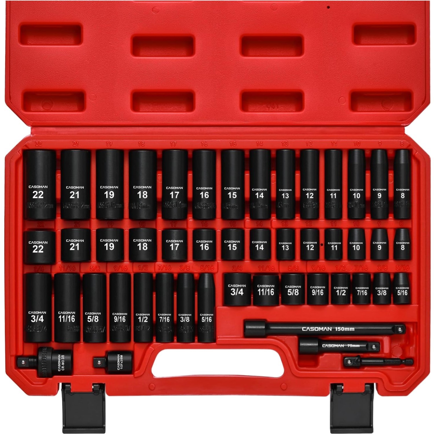 49pc Impact Socket Set, SAE Metric Sizes, Cr-V Steel