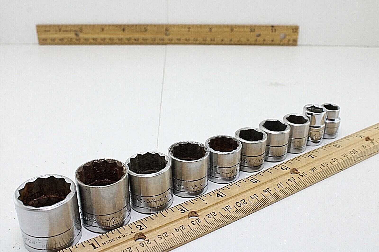 S-K Tools 45128-45112 7/8″-3/8″ 3/8″ Drive 9 Piece 12/6 Point Sockets Set USA