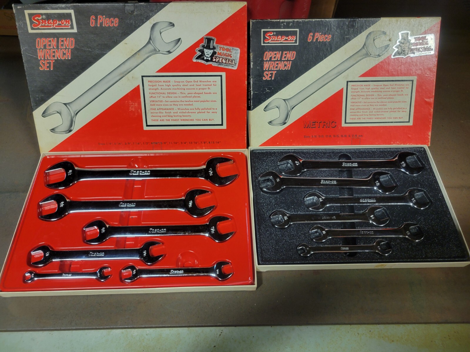 Vintage Snap On USA metric & standard open end wrench set original box very rare
