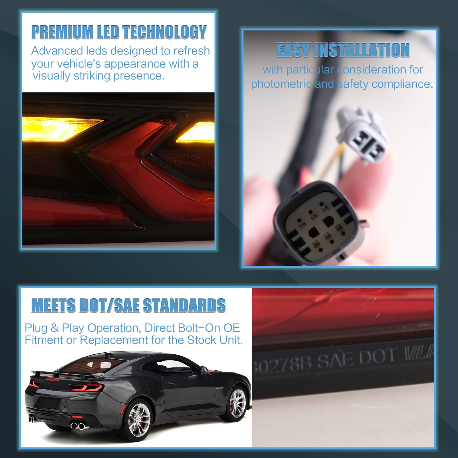 VLAND FULL LED Tail Lights For Chevrolet Camaro 2016-2018 DRL Rear Light Pair
