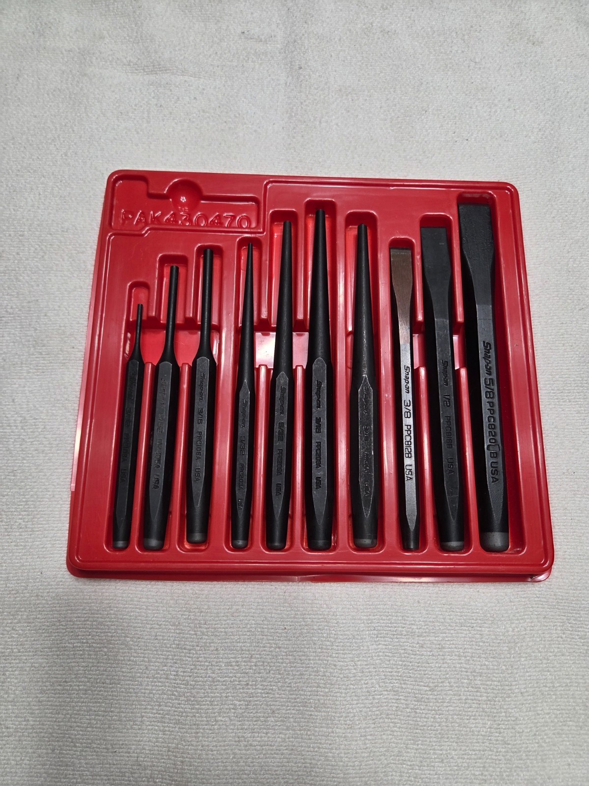 SNAP ON 11 Piece Punch and Chisel Set w/ Plastic Tray. PPC710BK NEW. Missing 1