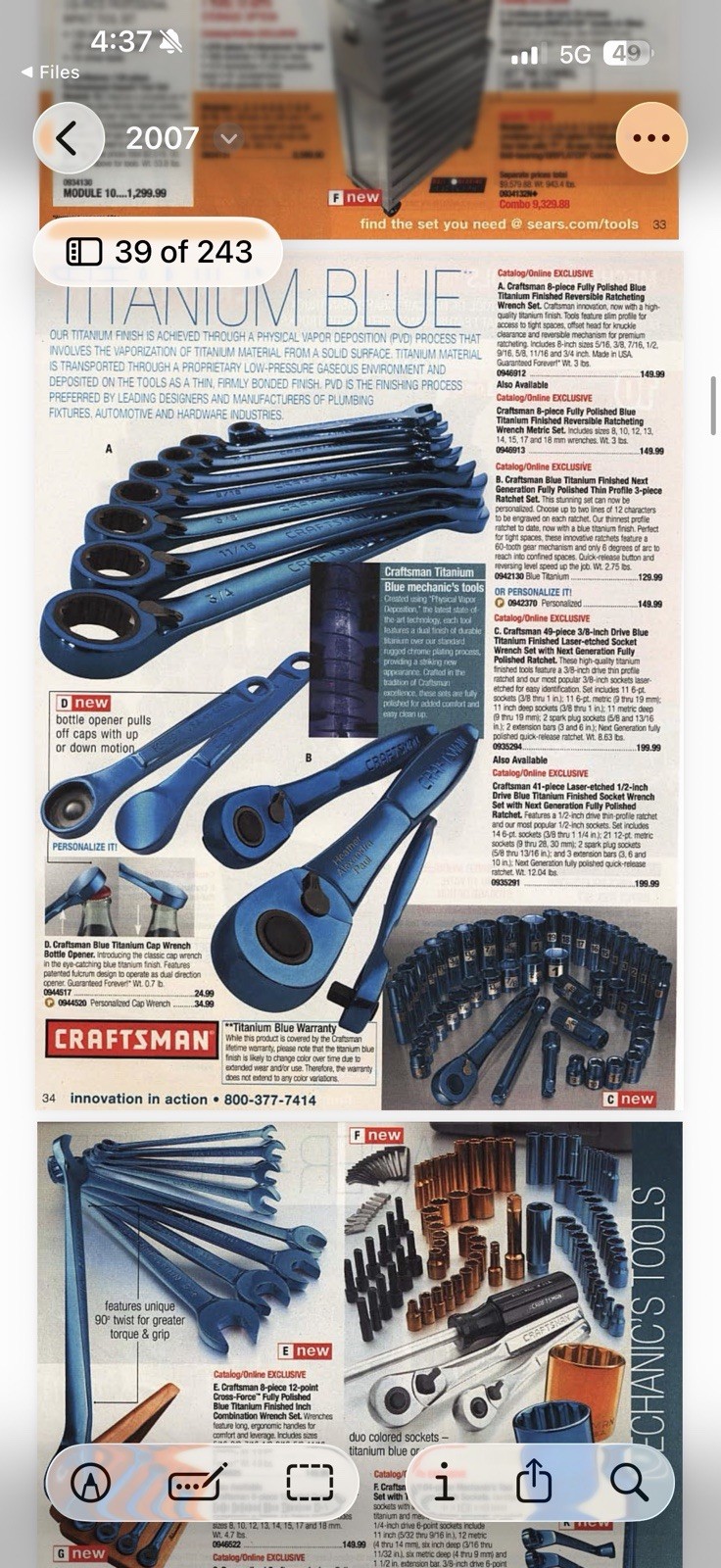 Sears Craftsman USA Nos Rare Blue Titanium Thin Profile Ratchet W Box 44995 3/8”