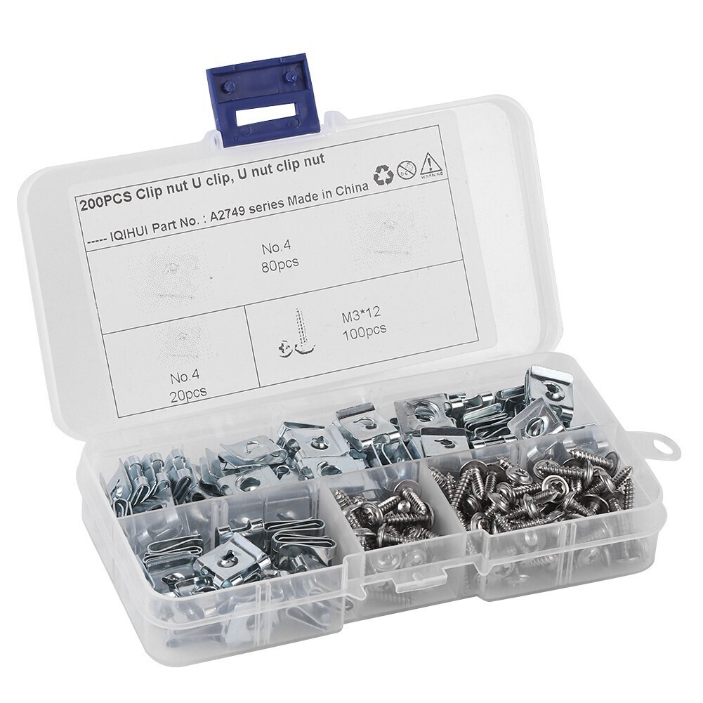 200pcs/set Manganese Steel U‑Clips with Self Tapping Screws Kit Assortment