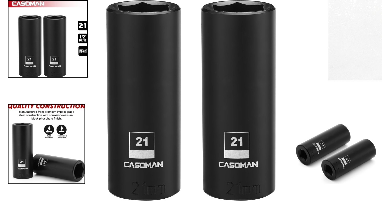 Elite 1/2-Inch Drive x 21mm Deep Impact Socket – 2PCS CR-MO Set, ANSI Compliant