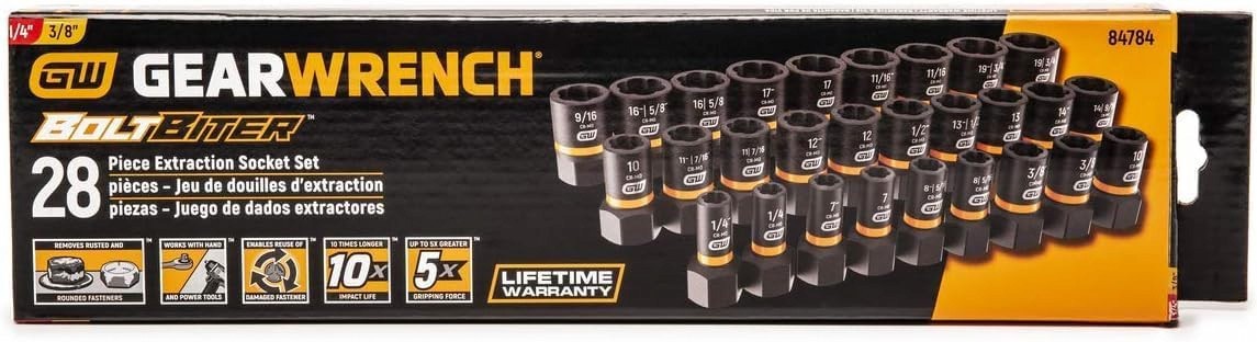 Gearwrench 84784 – 28pc Bolt Biter Impact Extraction Socket Set 1/4 & 3/8 Drive