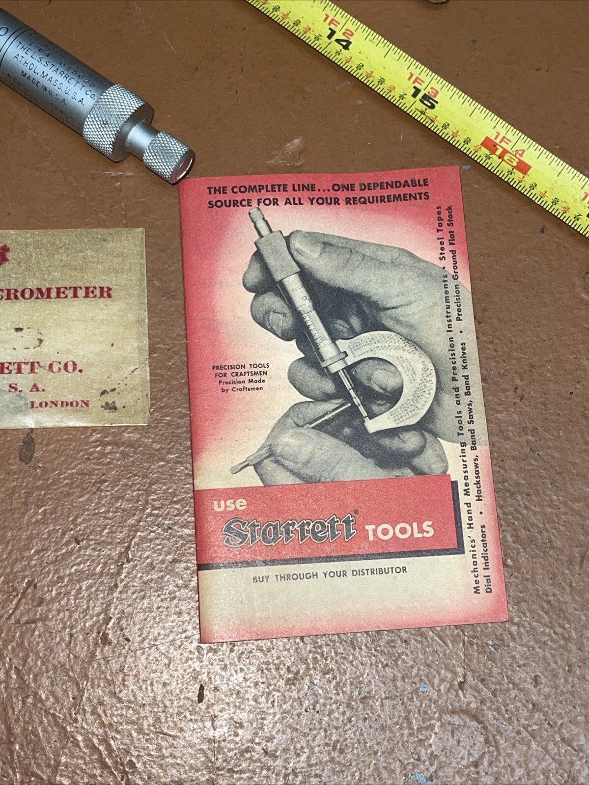 Vintage LS Starrett No 436 F 4361 1 In Micrometer CALIPER Box And Papers Wrench