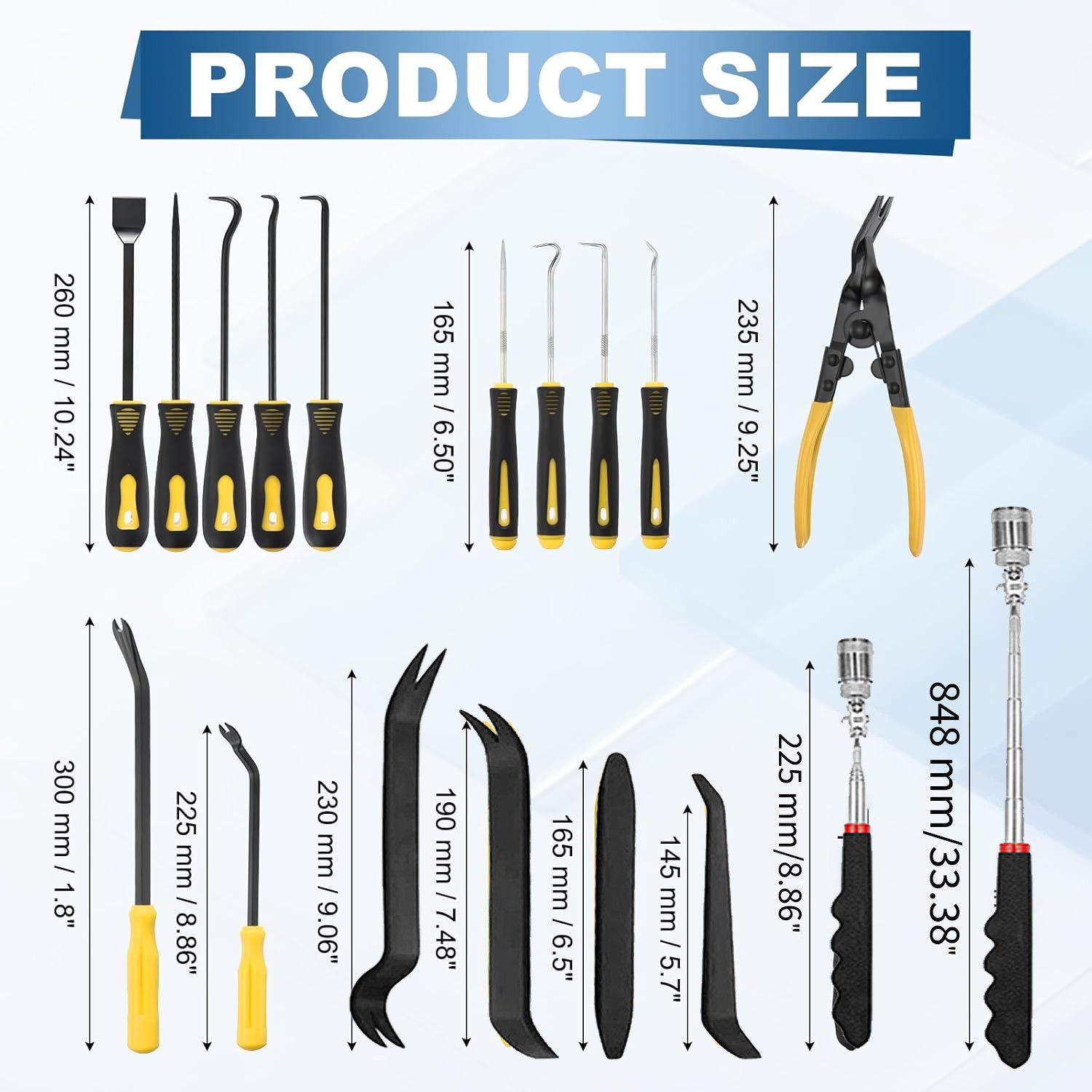 17 Pcs Mechanic Hook Pick Tool Set and Auto Trim Removal Tool Kit with Auto Clip