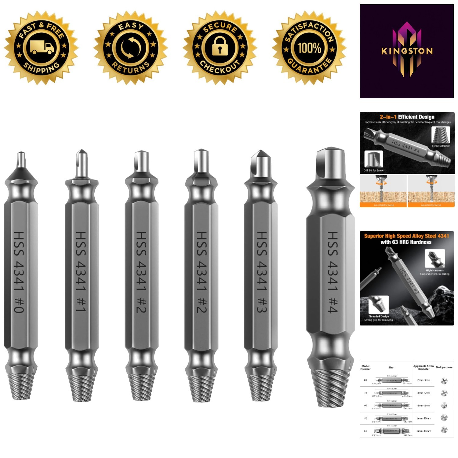 High-Speed 6 PCS Bolt Extractor Set – Dual-Head Design for Easy Screw Extraction