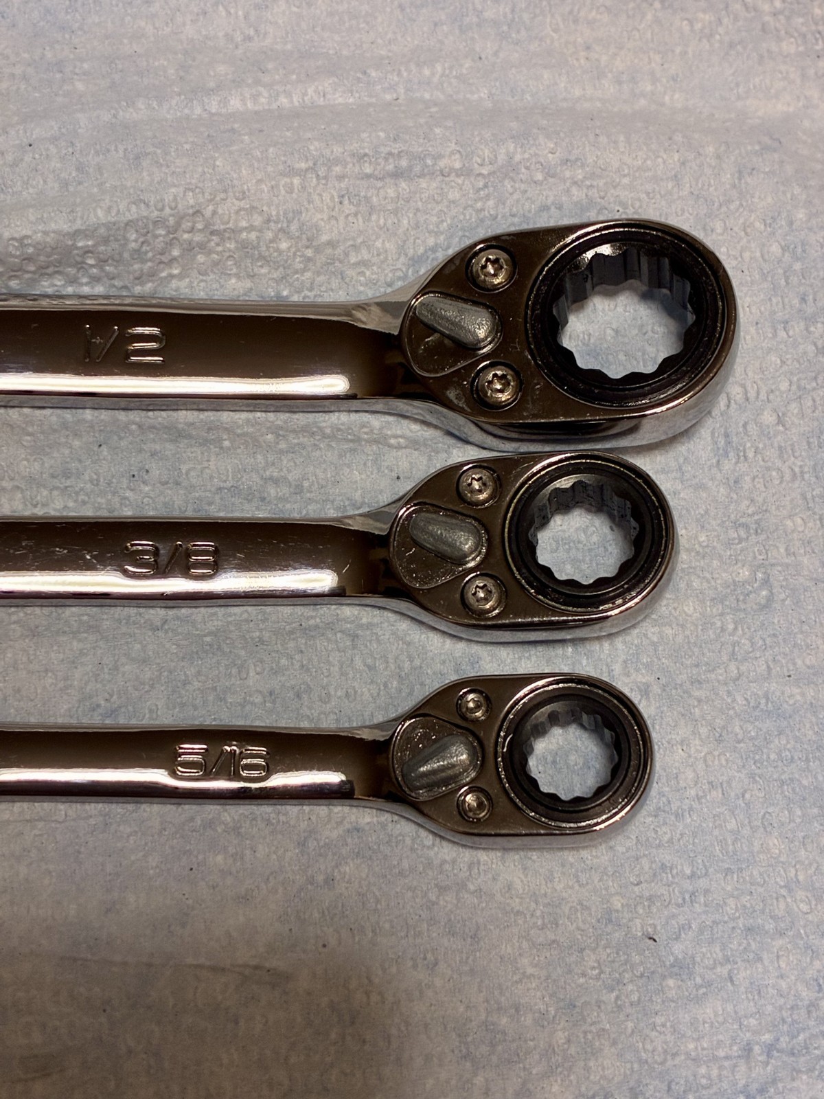 Snap-on SAE Ratcheting Wrench 3pc Set SOXRR 1/2” 3/8” 5/16” No Initials