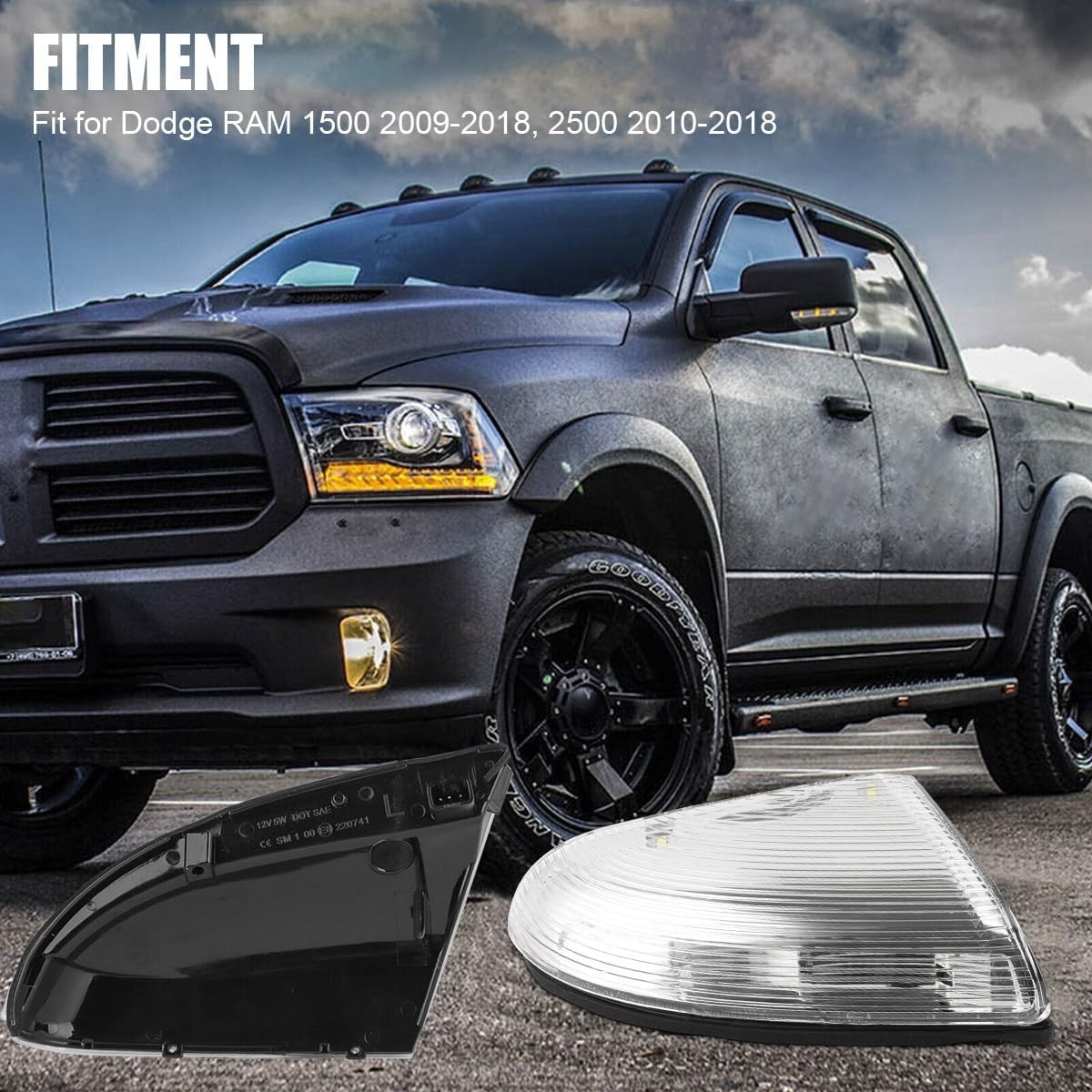 Front Mirror Turn Signal Puddle Light for Dodge Ram 1500 2009-2018,Side Marker L