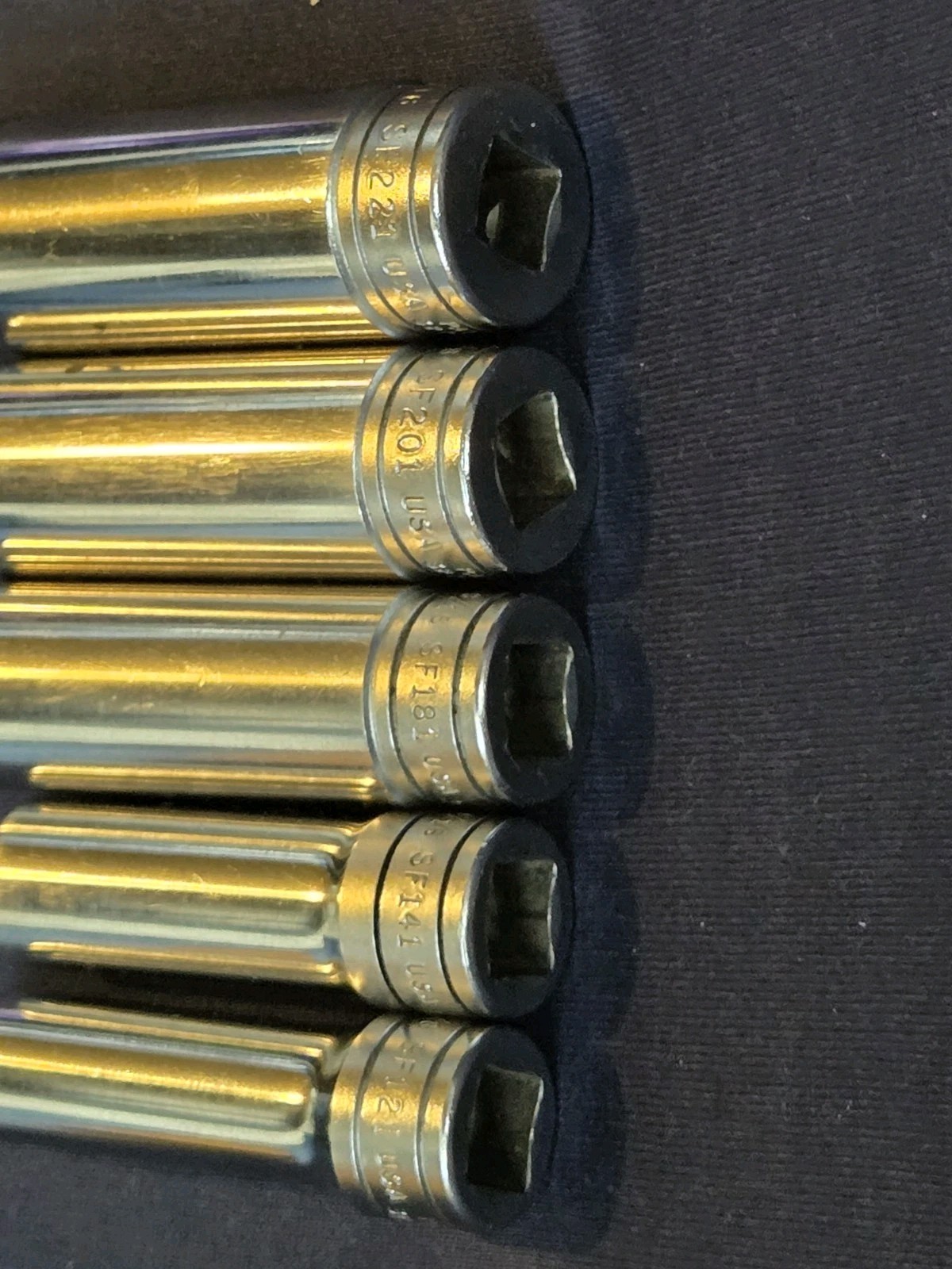 Snap On Lot of 5 – 12 Point 3/8″ Drive DEEP SAE 3/8,7/16,9/16,5/8,11/16 Sockets