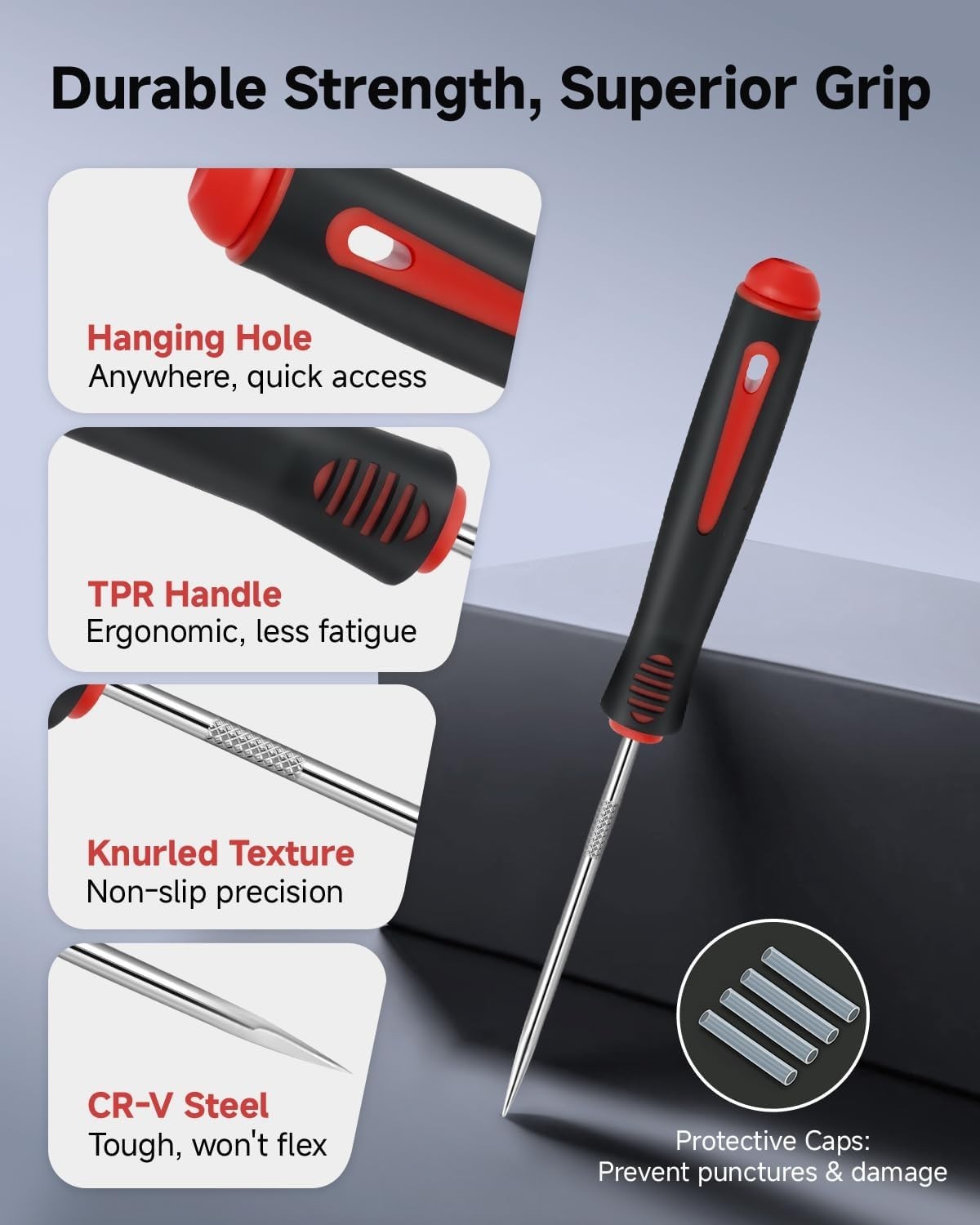 Hardened Steel 4-Piece Pick Set with Non-Slip Grip for O-Ring and Gasket Repair