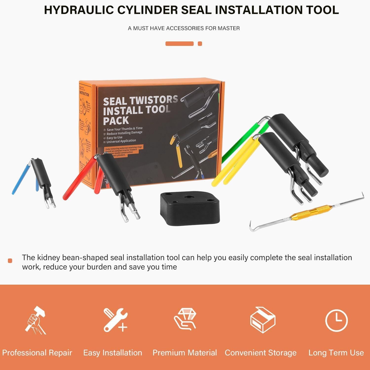 U-Cup Seal Installation Tool Set for Hydraulic Cylinders 20mm-165mm w/Seal Pick