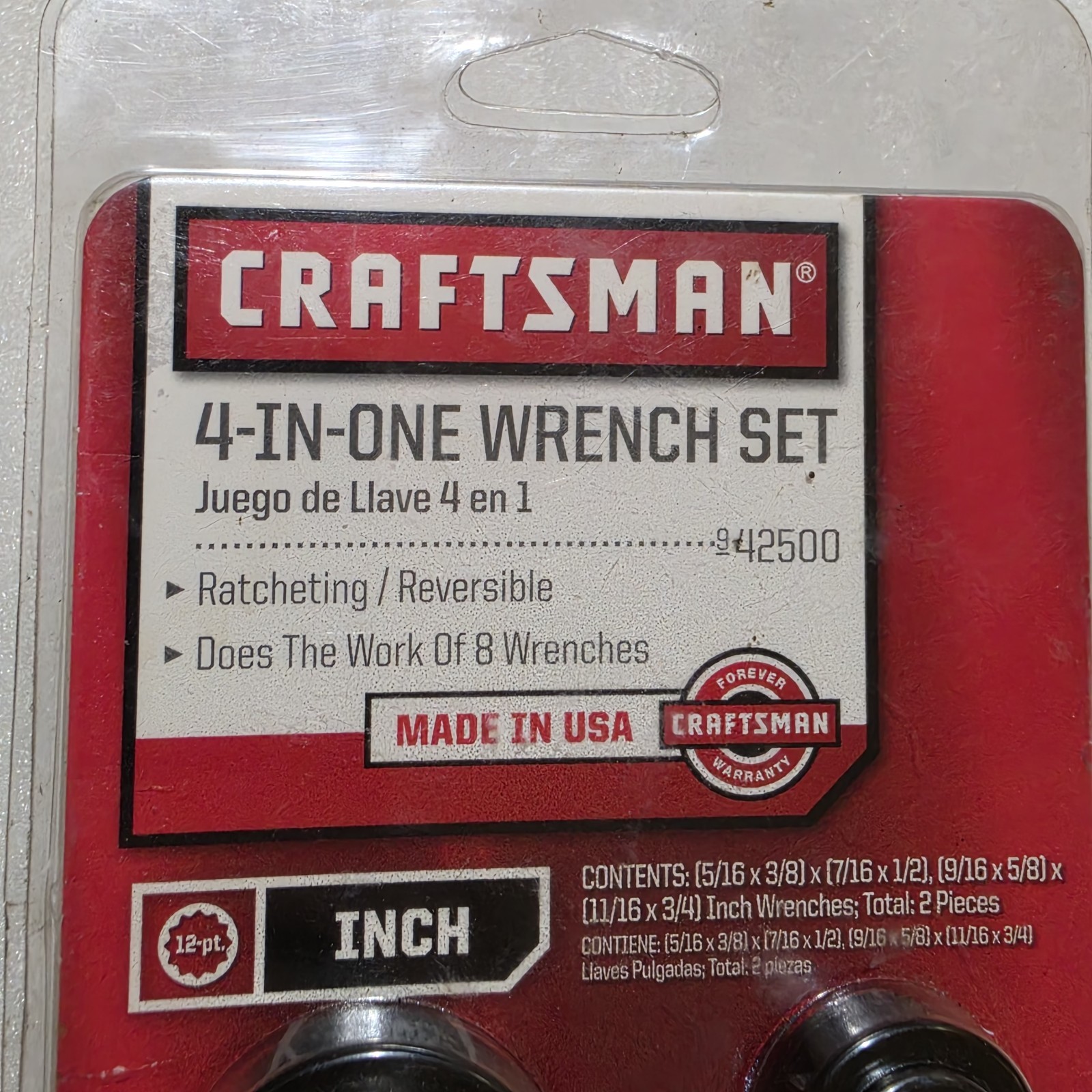 Craftsman USA 4 In One Wrench Set. #42501. 12 Pt, 2 Wrenches 8 SAE Sizes. NOS. B