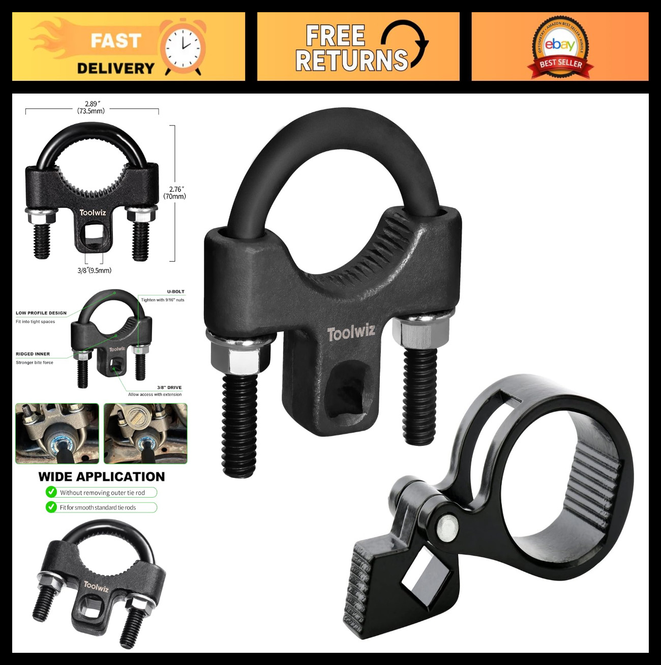 Universal Inner Tie Rod Removal Tool Kit – 3/8″ Low Profile Hex Wrench, 27-42mm,