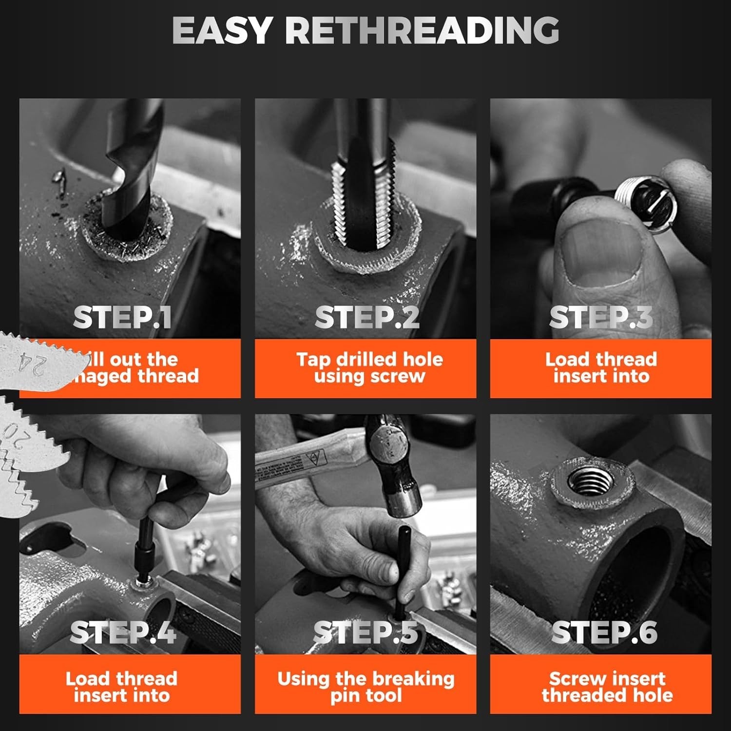 Professional 348 Piece Thread Repair Kit with Alloy Tools for Damaged Threads